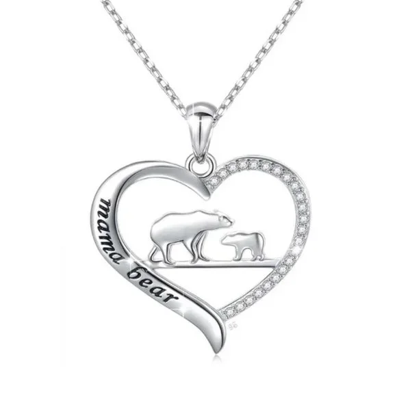 Mother's Day Gift - Mama Bear Rhinestone Silver tone Heart Charm Necklace - NWT - Picture 7 of 10